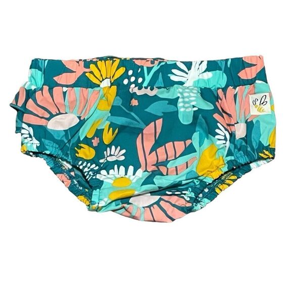 Wildflowers Ruffle Diaper Cover Bloomers Tropical Aqua Teal Peach Size 6 Months - Picture 1 of 7